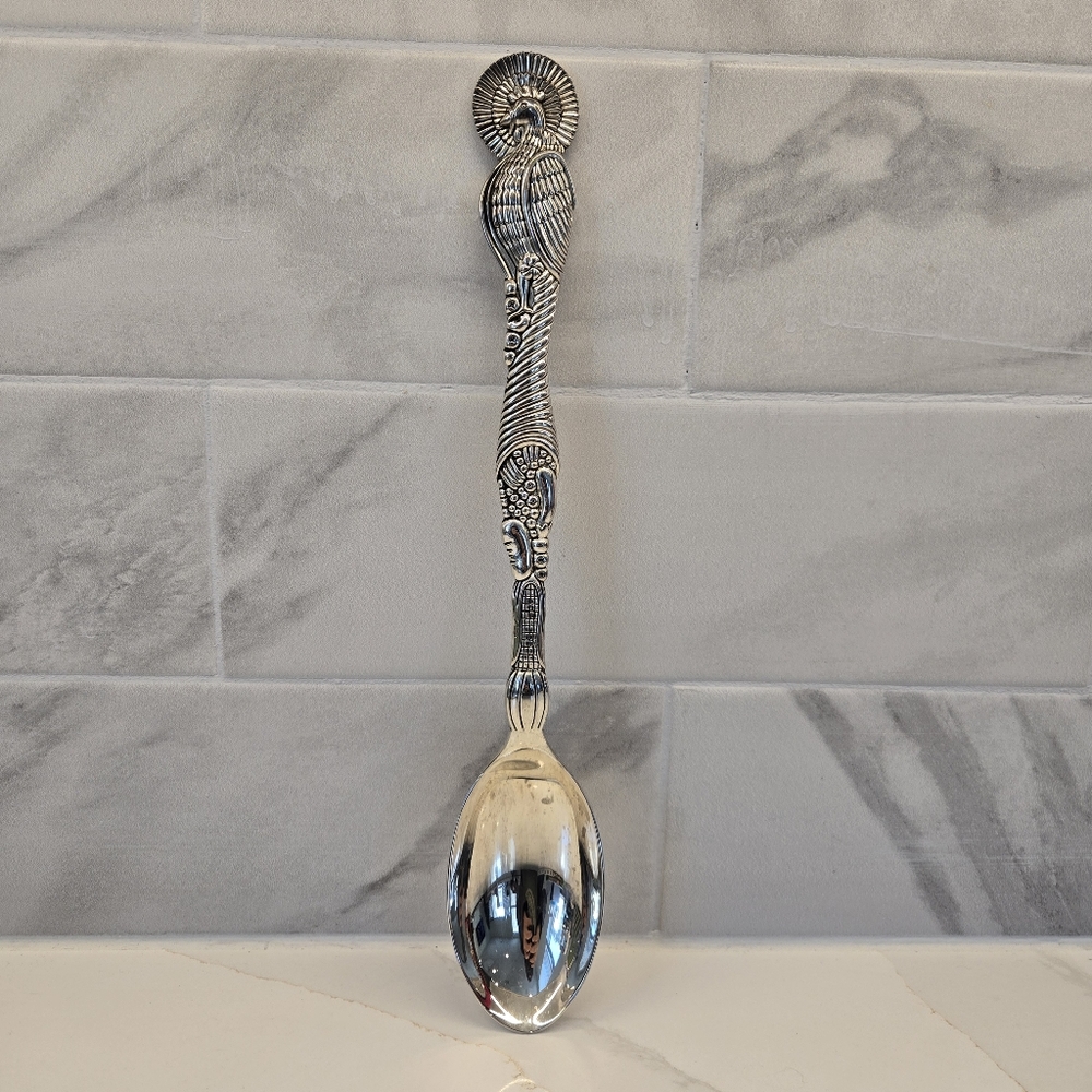 LARGE VINTAGE BEAUTIFUL BIRD SILVER PLATED‎ SERVING SPOON